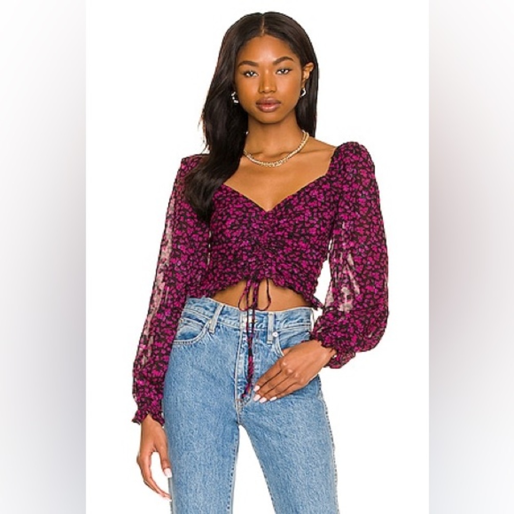 ASTR the Label Love Song Top in Black & Magenta Ditsy- Worn Once